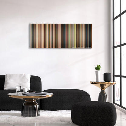 Marie Antoinette color palette canvas above a black sofa with a gold-topped table