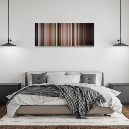 Edward Scissorhands color palette canvas above a bed, between two black pendant lamps