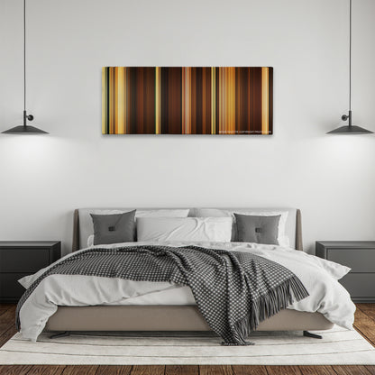 Midnight in Paris color palette canvas above a bed, between two black pendant lamps