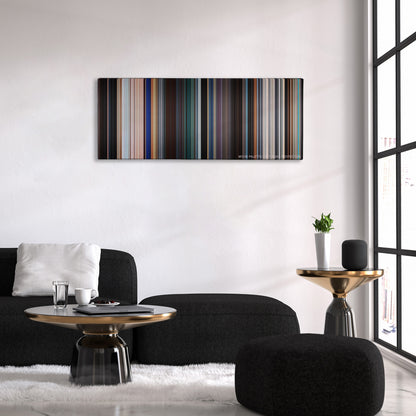 Black Panther color palette canvas above a black sofa with a gold-topped table