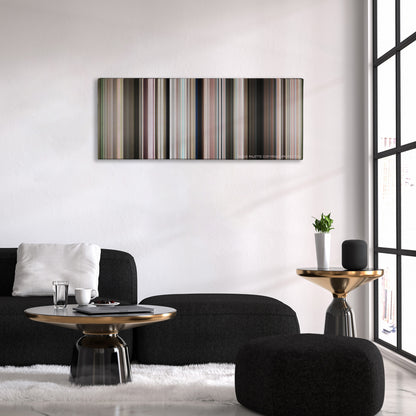 The Way, Way Back color palette canvas above a black sofa with a gold-topped table