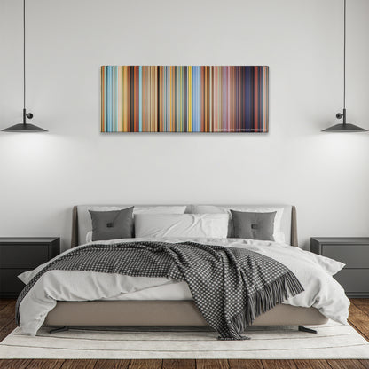 Nausicaa of the Valley of the Wind color palette canvas above a bed, between two black pendant lamps