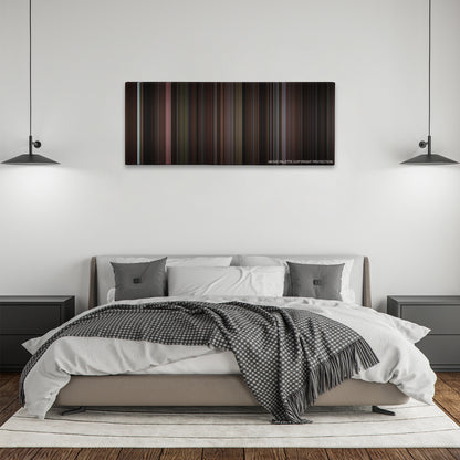 Miller's Crossing color palette canvas above a bed, between two black pendant lamps
