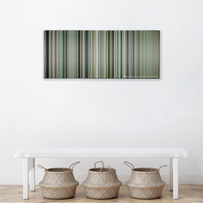 Invictus color palette canvas above a white bench with three woven baskets