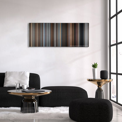 Winter's Bone color palette canvas above a black sofa with a gold-topped table