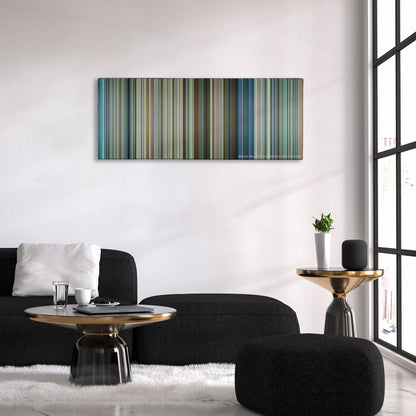 Transformers: The Last Knight color palette canvas above a black sofa with a gold-topped table
