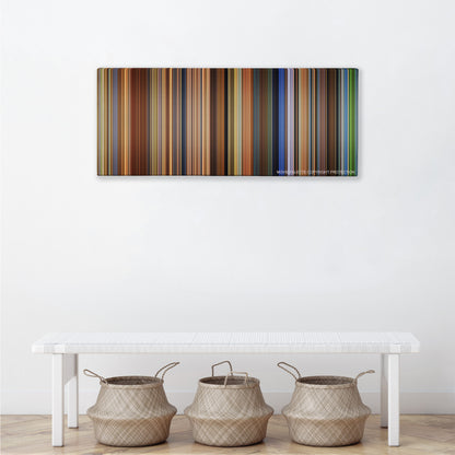 The Virgin Suicides color palette canvas above a white bench with three woven baskets