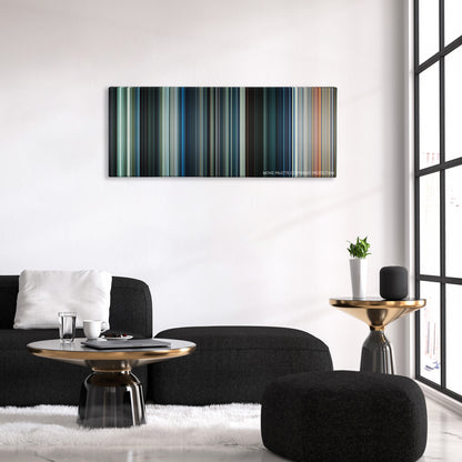 Power Rangers color palette canvas above a black sofa with a gold-topped table