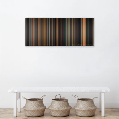 The Spectacular Now color palette canvas above a white bench with three woven baskets