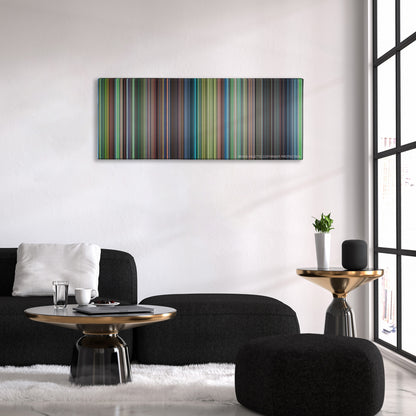 Princess Mononoke color palette canvas above a black sofa with a gold-topped table