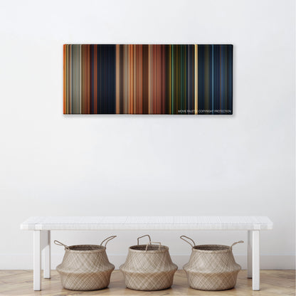 Monster House color palette canvas above a white bench with three woven baskets