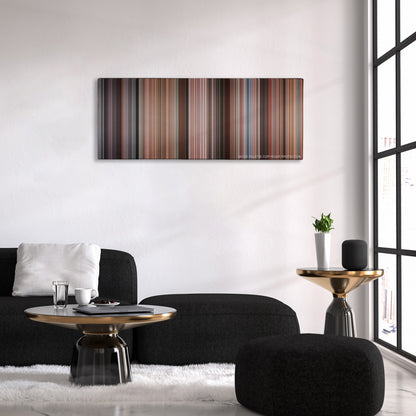 Kindergarten Cop color palette canvas above a black sofa with a gold-topped table