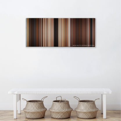 Maverick color palette canvas above a white bench with three woven baskets
