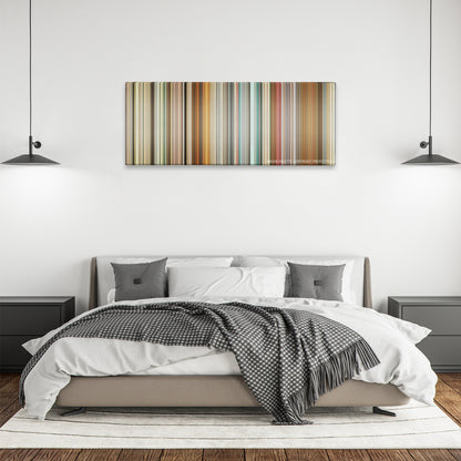 This Is England color palette canvas above a bed, between two black pendant lamps