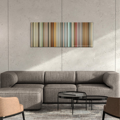 This Is England color palette canvas on a concrete wall above a gray sectional sofa