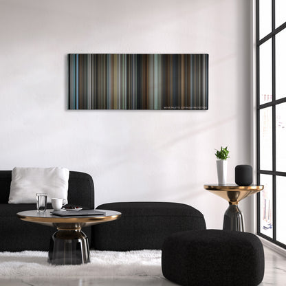 The Post color palette canvas above a black sofa with a gold-topped table