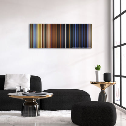 101 Dalmatians color palette canvas above a black sofa with a gold-topped table