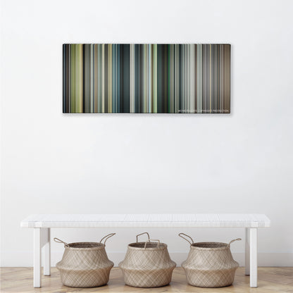 Rampage color palette canvas above a white bench with three woven baskets