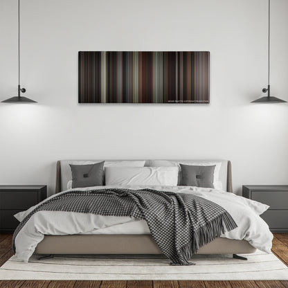 National Lampoon's Animal House color palette canvas above a bed, between two black pendant lamps