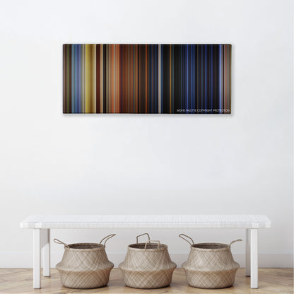 101 Dalmatians color palette canvas above a white bench with three woven baskets
