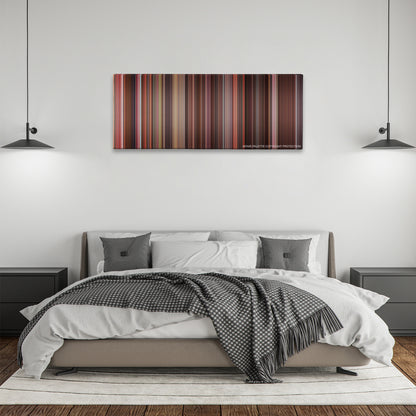 Legally Blonde color palette canvas above a bed, between two black pendant lamps