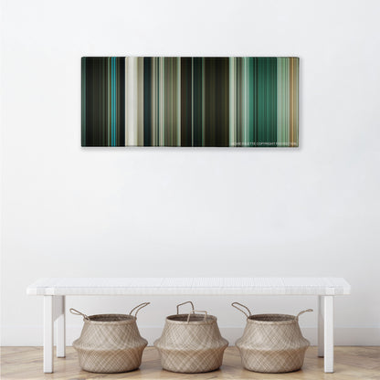 Pirates of the Caribbean: At World's End color palette canvas above a white bench with three woven baskets