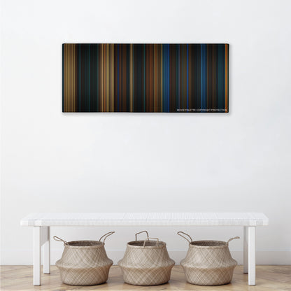 Pan's Labyrinth color palette canvas above a white bench with three woven baskets
