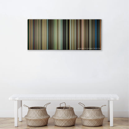 The Lucky One color palette canvas above a white bench with three woven baskets