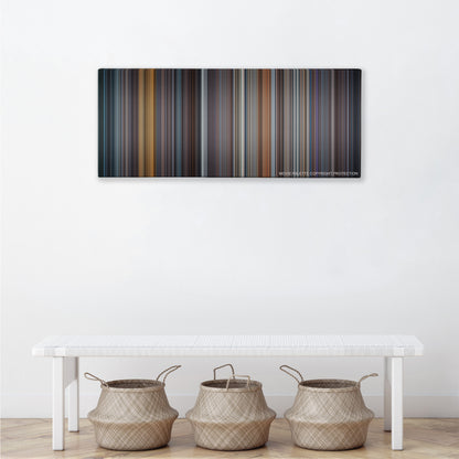 Spy Game color palette canvas above a white bench with three woven baskets