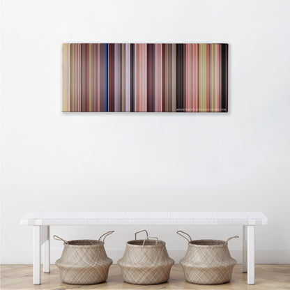 She's the Man color palette canvas above a white bench with three woven baskets