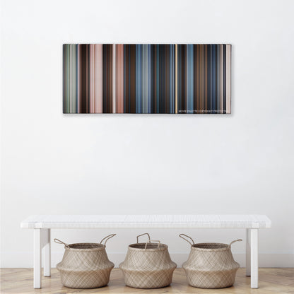 47 Ronin color palette canvas above a white bench with three woven baskets