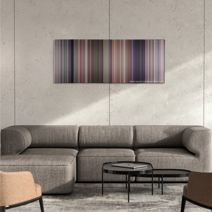 Meet the Fockers color palette canvas on a concrete wall above a gray sectional sofa