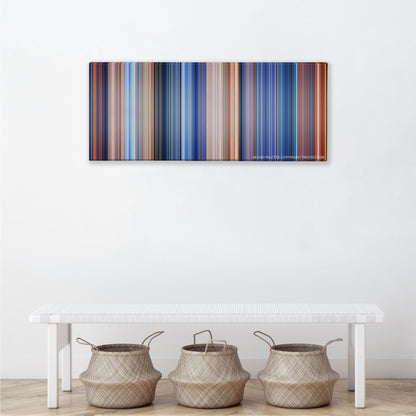 Terminator 2: Judgment Day color palette canvas above a white bench with three woven baskets