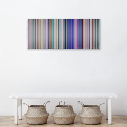 Cinderella color palette canvas above a white bench with three woven baskets