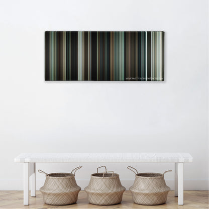 Repo Men color palette canvas above a white bench with three woven baskets