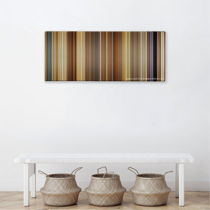 Meet the Spartans color palette canvas above a white bench with three woven baskets
