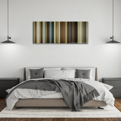 Casino Royale color palette canvas above a bed, between two black pendant lamps