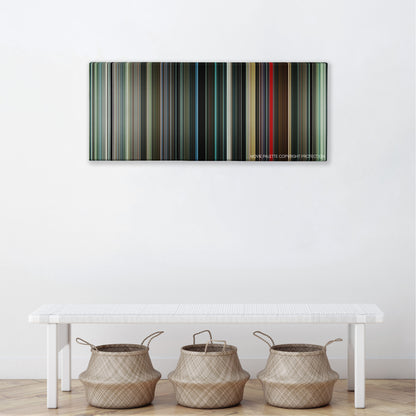 Midnight Cowboy color palette canvas above a white bench with three woven baskets