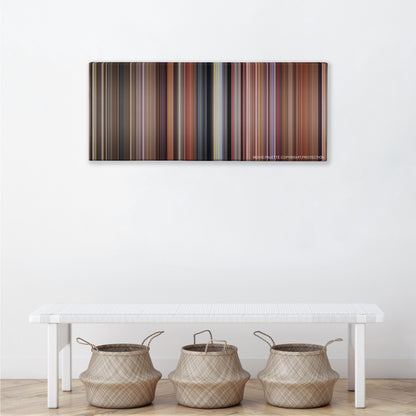 Dumb and Dumber color palette canvas above a white bench with three woven baskets