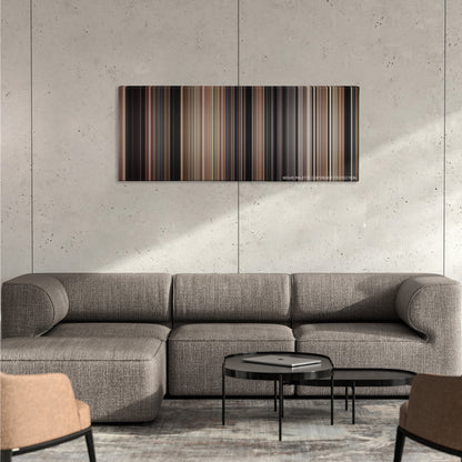 Hachi: A Dog's Tale color palette canvas on a concrete wall above a gray sectional sofa