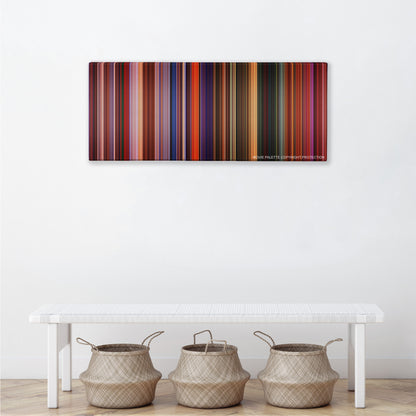 Treasure Planet color palette canvas above a white bench with three woven baskets