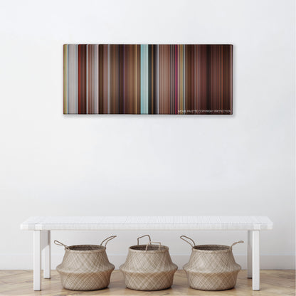 Dinner for Schmucks color palette canvas above a white bench with three woven baskets