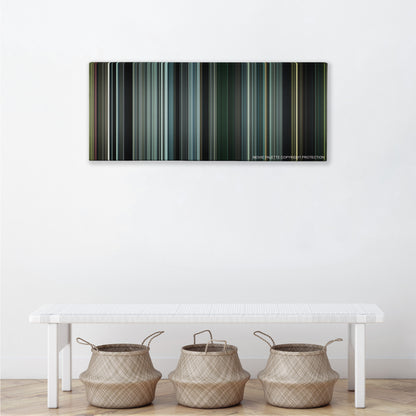 The Orphanage color palette canvas above a white bench with three woven baskets