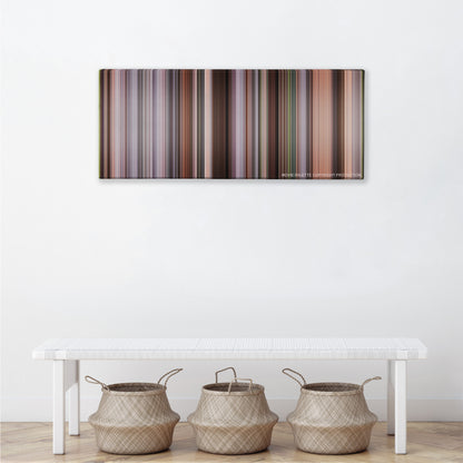 The Intern color palette canvas above a white bench with three woven baskets