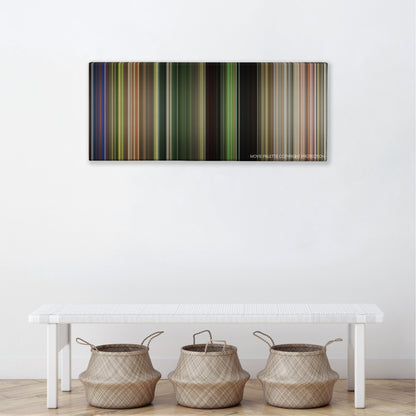 The Rundown color palette canvas above a white bench with three woven baskets
