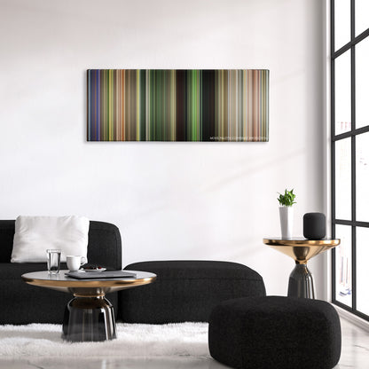 The Rundown color palette canvas above a black sofa with a gold-topped table