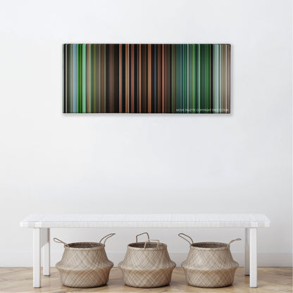 Rescue Dawn color palette canvas above a white bench with three woven baskets