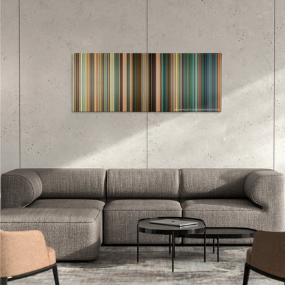 Kick-Ass 2 color palette canvas on a concrete wall above a gray sectional sofa