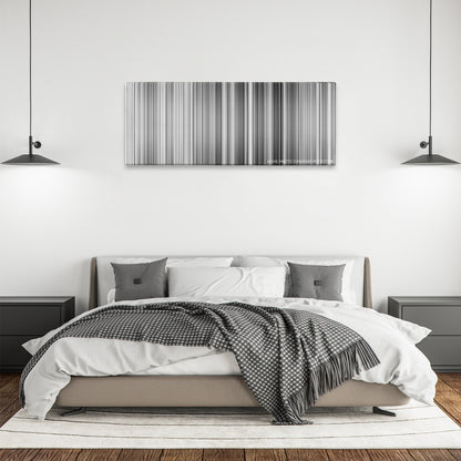 The Gold Rush color palette canvas above a bed, between two black pendant lamps