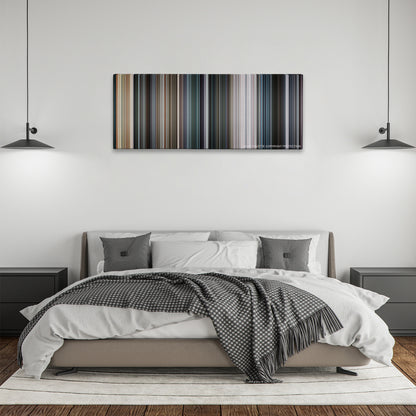 Captain America: Civil War color palette canvas above a bed, between two black pendant lamps